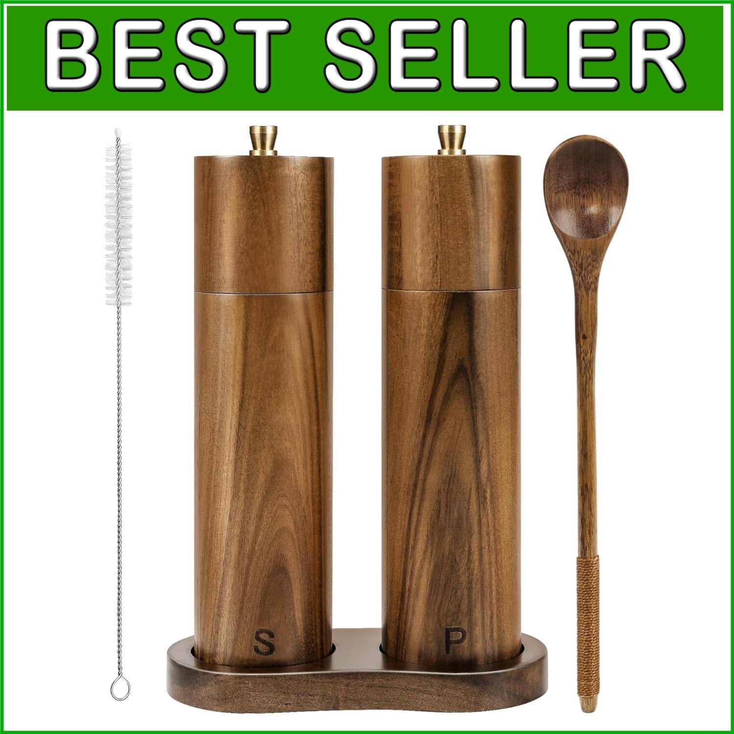 8-Inch Manual Salt and Pepper Grinders - Adjustable Coarseness & Natural Wood