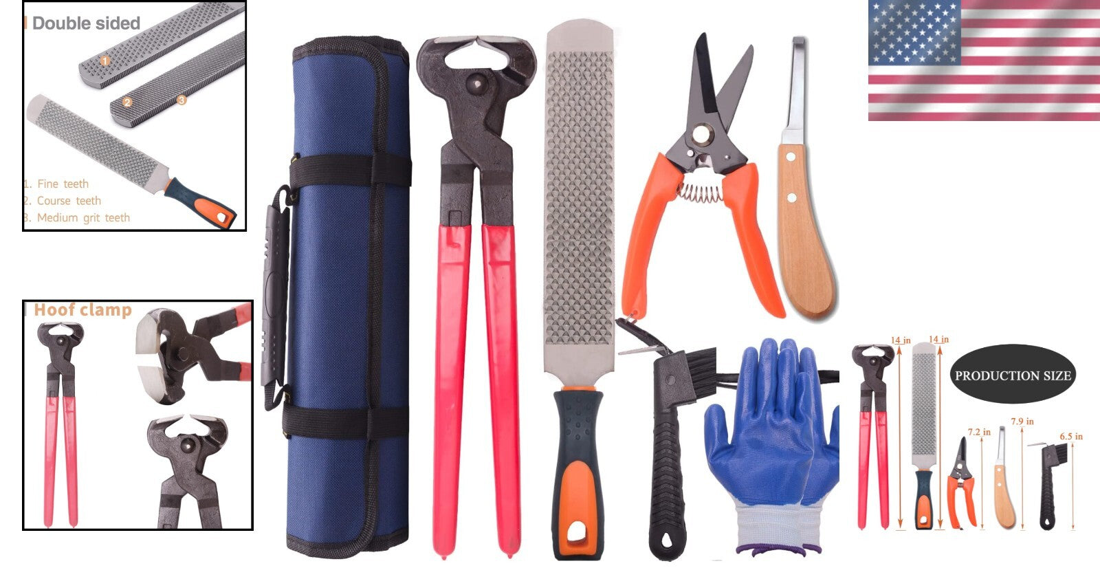 Compact 7-Piece Hoof Trimming Tool Set with Gloves - Perfect for Professionals