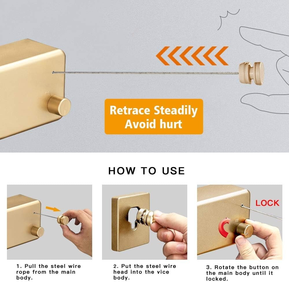 Durable Gold Retractable Clothesline with Dual Ropes - Perfect for All Clothing