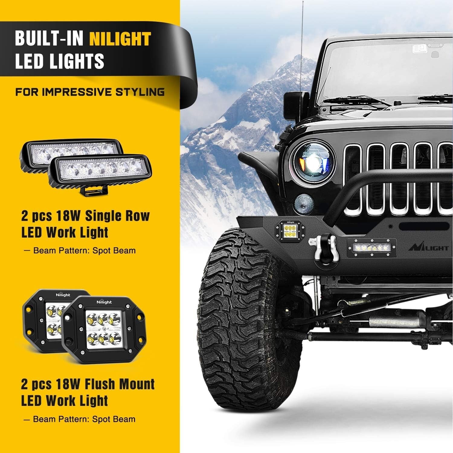 Durable Jeep Wrangler Front Bumper with Built-in LED Lights & D-ring Isolators