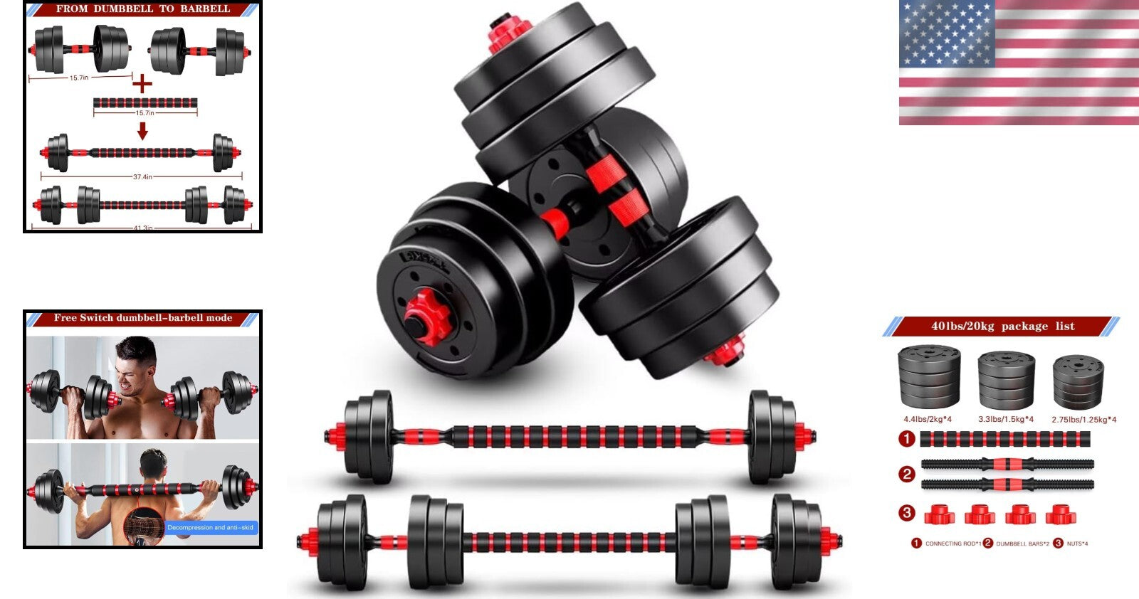 44 lbs Adjustable Dumbbells Set: Convert to Barbell for Versatile Home Training