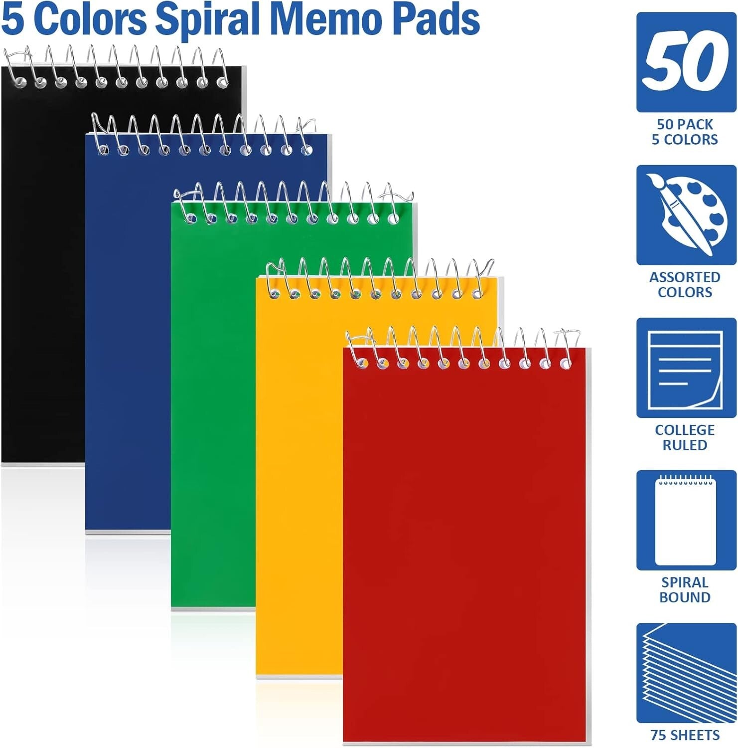 Durable Spiral Top Note Pads - 100 Bulk 3x5 Inch Mini Notebooks for Easy Writing