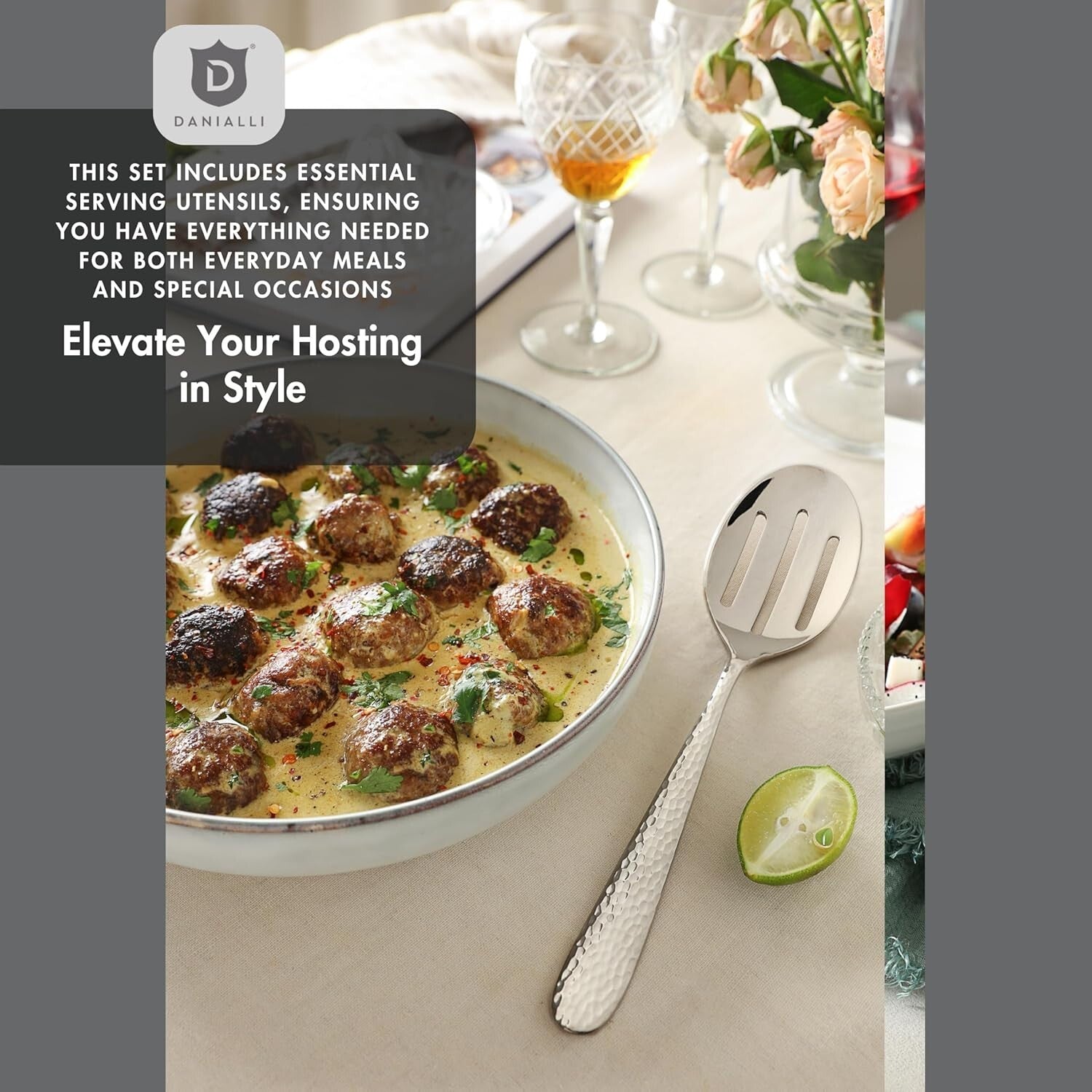 Luxury 18/10 Stainless Steel Dining Set - Fidenza Hammered 45-Piece Collection