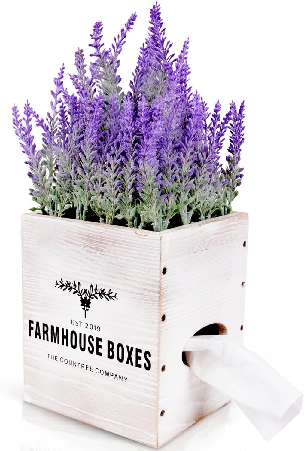Charming Square Tissue Box Cover with Potted Lavender - Rustic Decor Essential