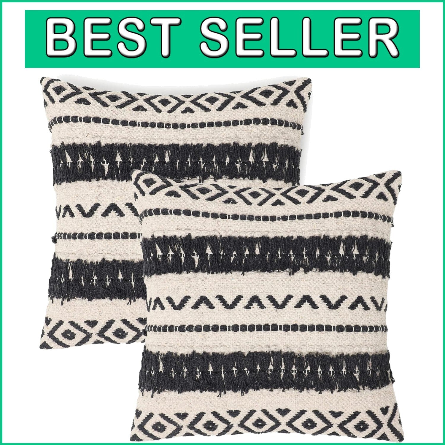 Elegant Handmade 18x18 Boho Throw Pillow Covers - Set of 2 with Zipper Closure