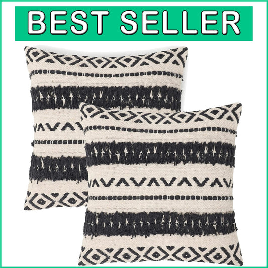Elegant Handmade 18x18 Boho Throw Pillow Covers - Set of 2 with Zipper Closure