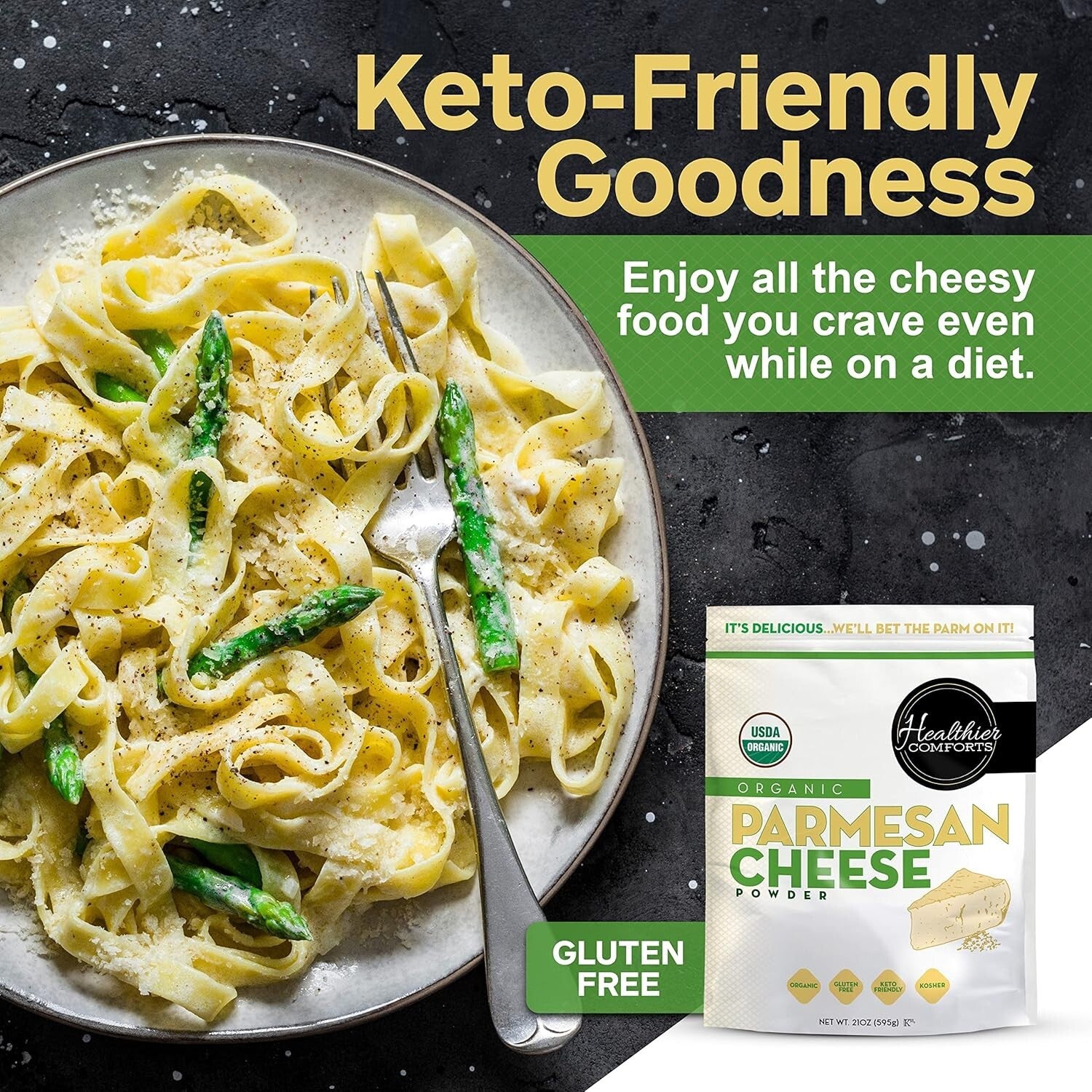Versatile Organic Parmesan Cheese Powder - Keto-Friendly, Resealable 21oz Bag