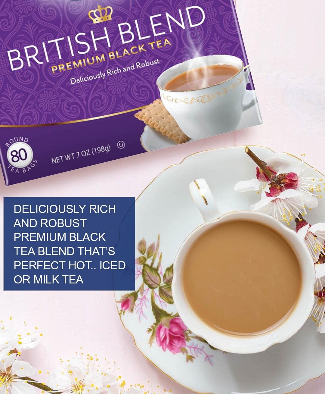 British Blend Premium Black Tea: Authentic English Breakfast, 80 Bags Pack of 12