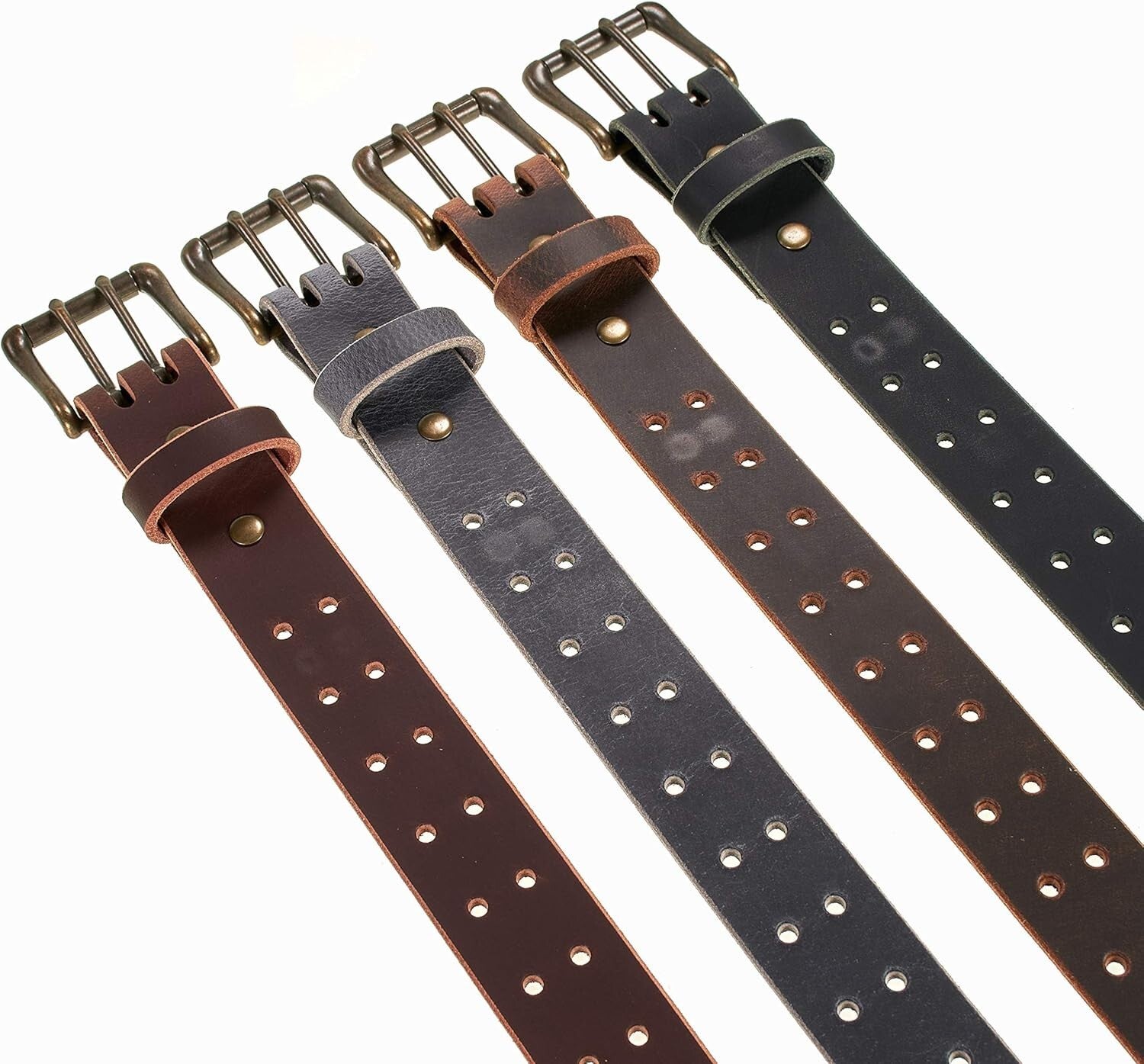 Durable Amish Crafted Leather Belt - Double Prong with Antique Finish 1½"