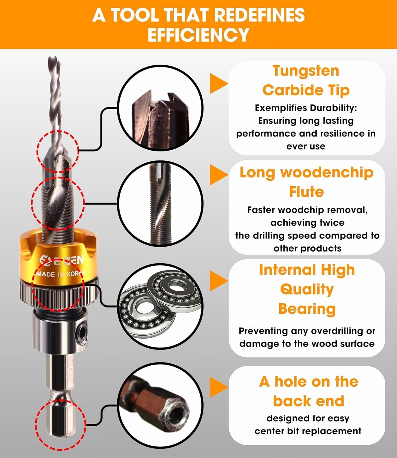Adjustable Depth Countersink Drill Bit - Self-Adjusting, Tungsten Carbide, 1/8"
