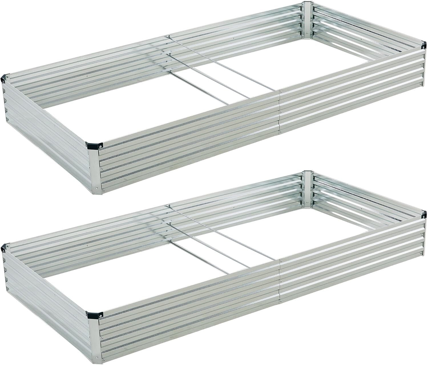 2-Pack 8x4x1ft Galvanized Metal Raised Garden Beds with Easy Assembly & Drainage