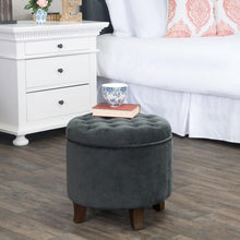 Load image into Gallery viewer, Upholstered Velvet Tufted Round Ottoman with Storage for Elegant Living Spaces