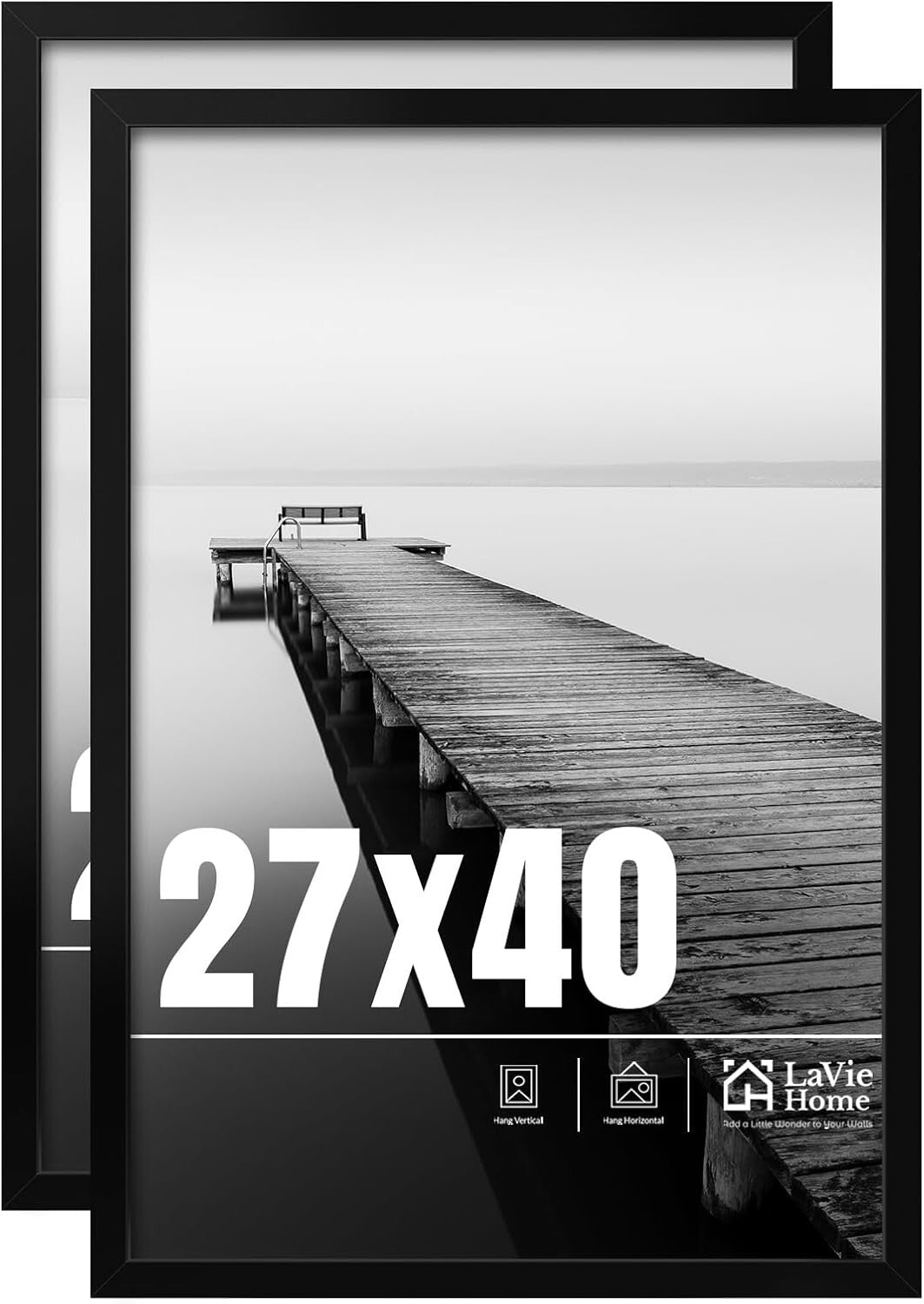 Elegant 27x40 Black Photo Frame Set - Lightweight with Matte Finish (2 Pack)