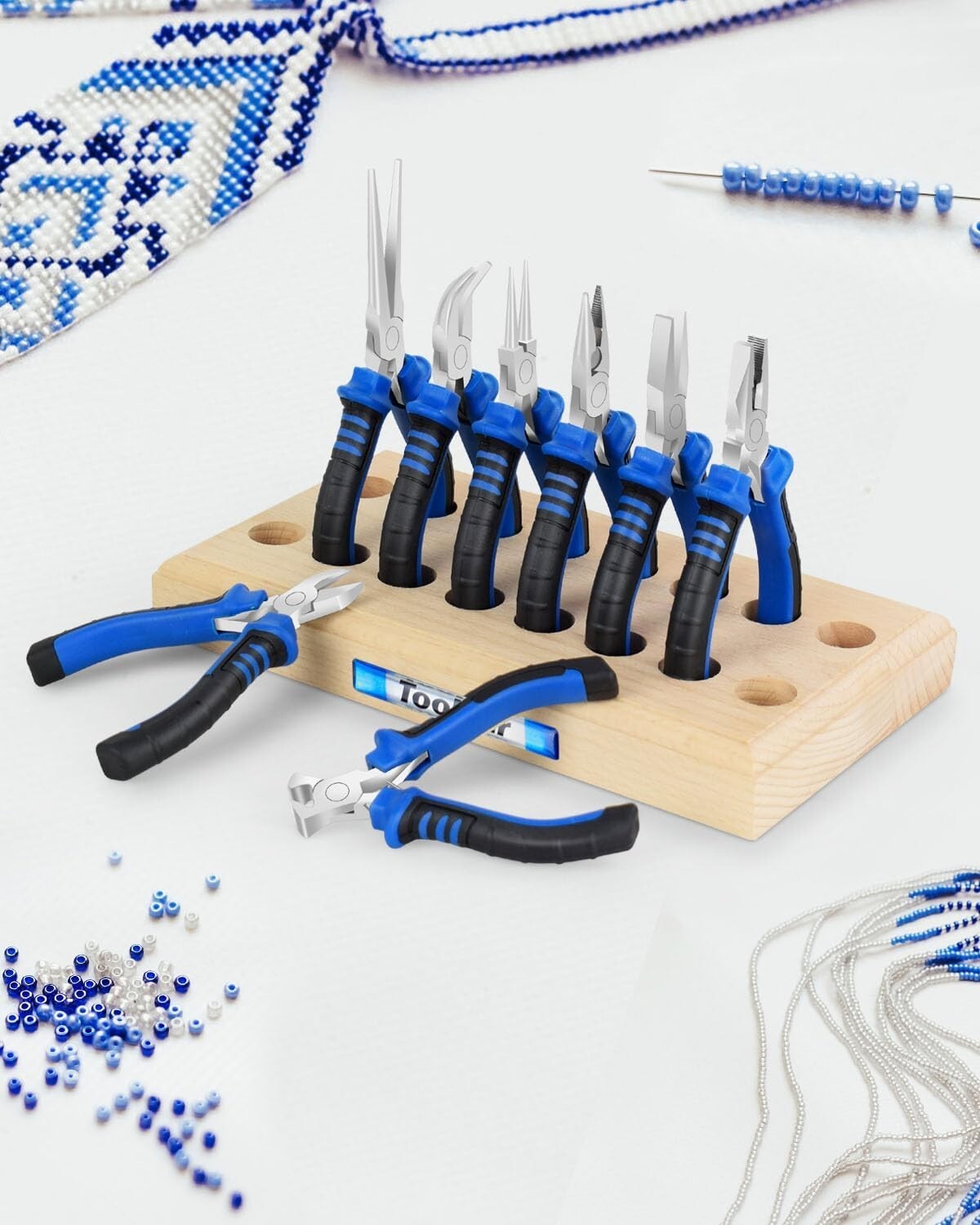 8-Pcs Professional Jewelry Pliers Set with Wood Holder for Crafting Perfection
