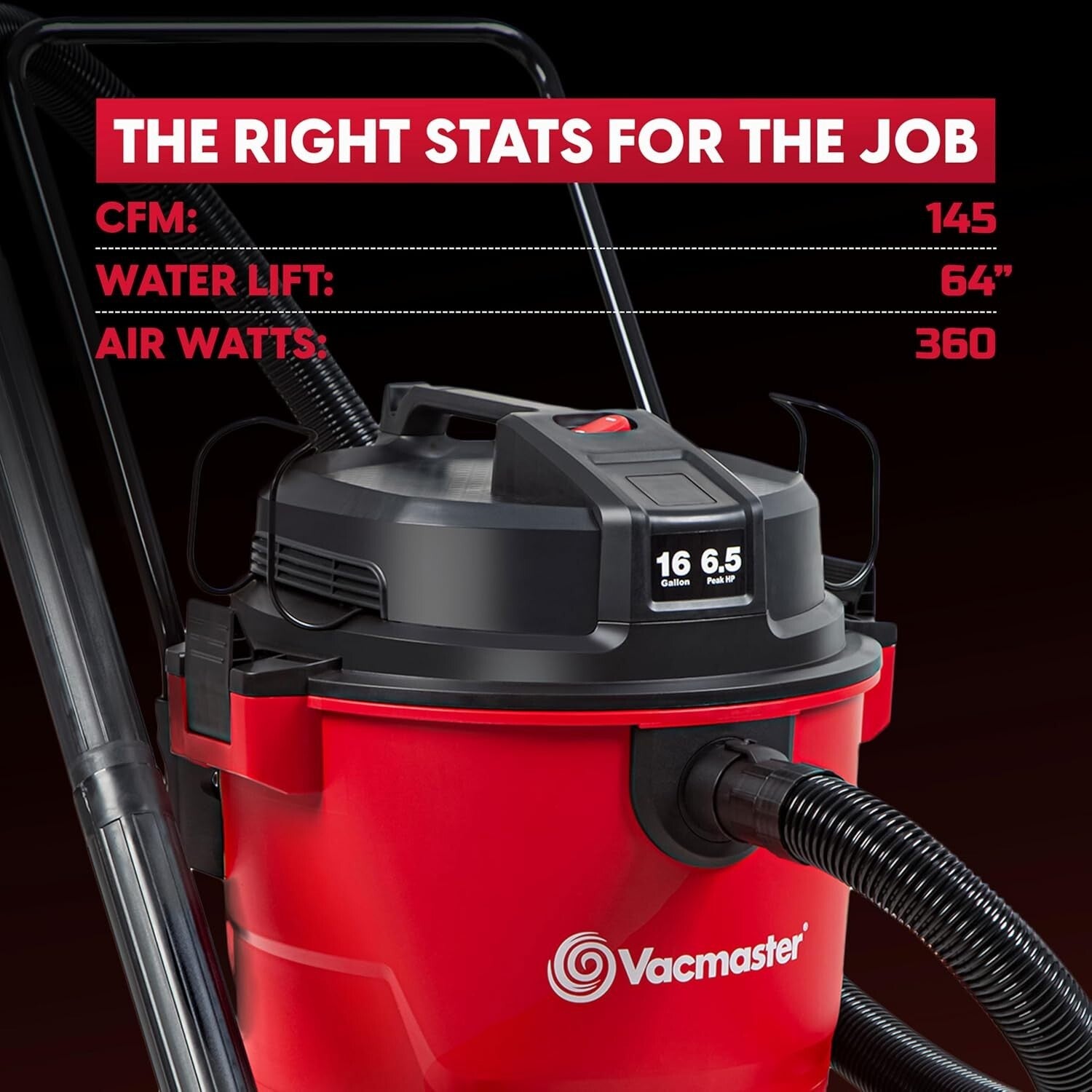 Red 16-Gallon Wet/Dry Vacuum with 145 CFM Power - Perfect Indoor/Outdoor Cleaner