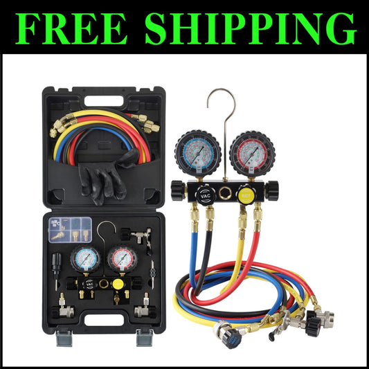 4-Way HVAC Diagnostic Gauge Set with Adjustable Couplers - 0-800 PSI Range