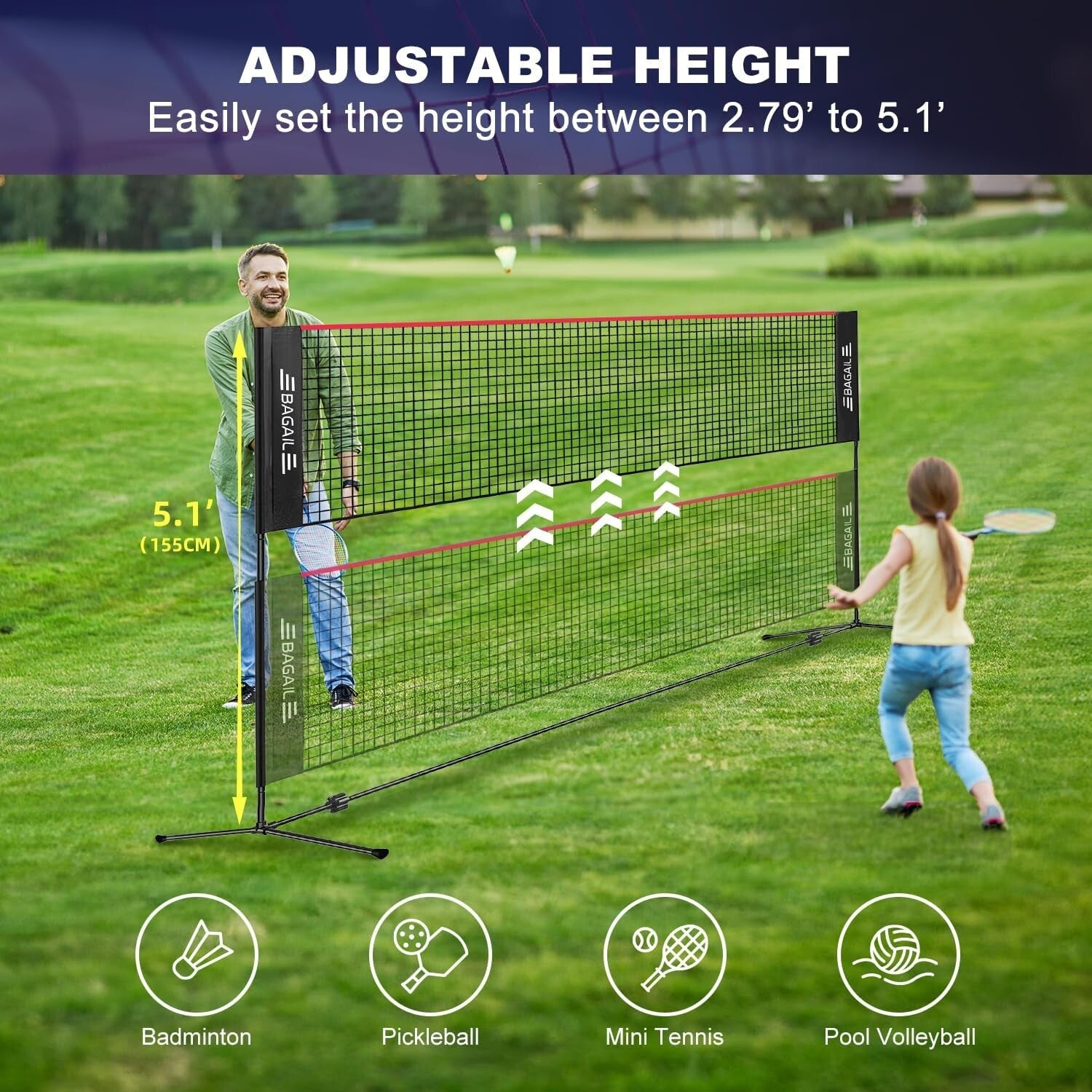 Durable 14ft Adjustable Sports Net - Perfect for Badminton, Tennis, and More