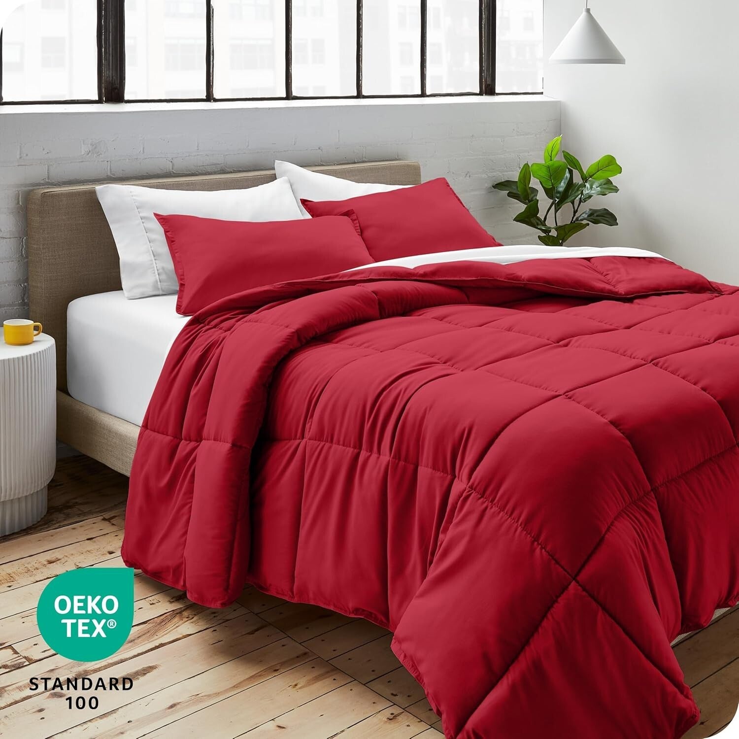 All-Season Ultra-Soft Comforter Set for Oversized King Beds - Red & Modern Look