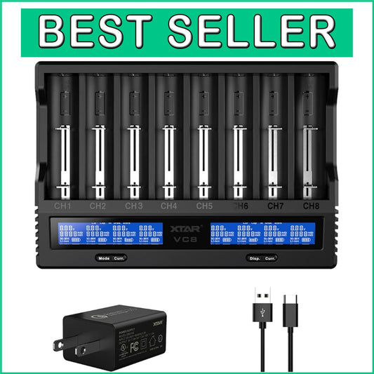 Versatile 8-Slot Battery Charger with Grading Mode & Safety Features Included