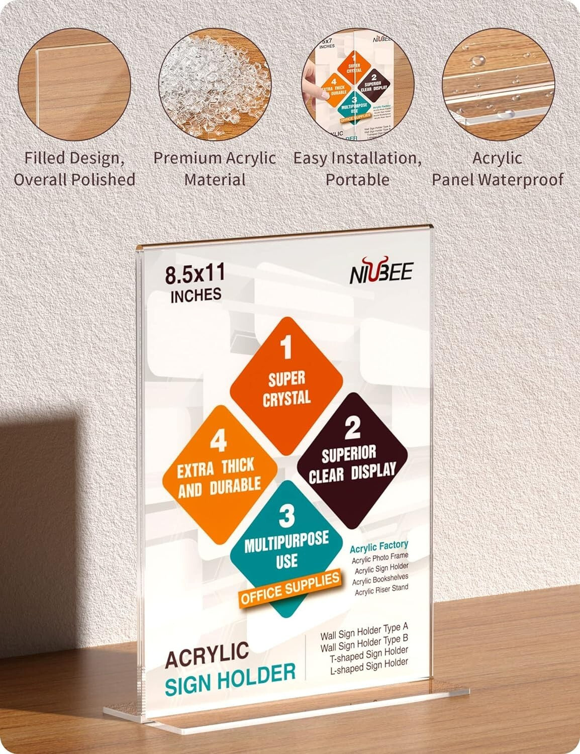 12 Count Acrylic T-Shape Sign Holders - 8.5 x 11 Inches for Effective Marketing