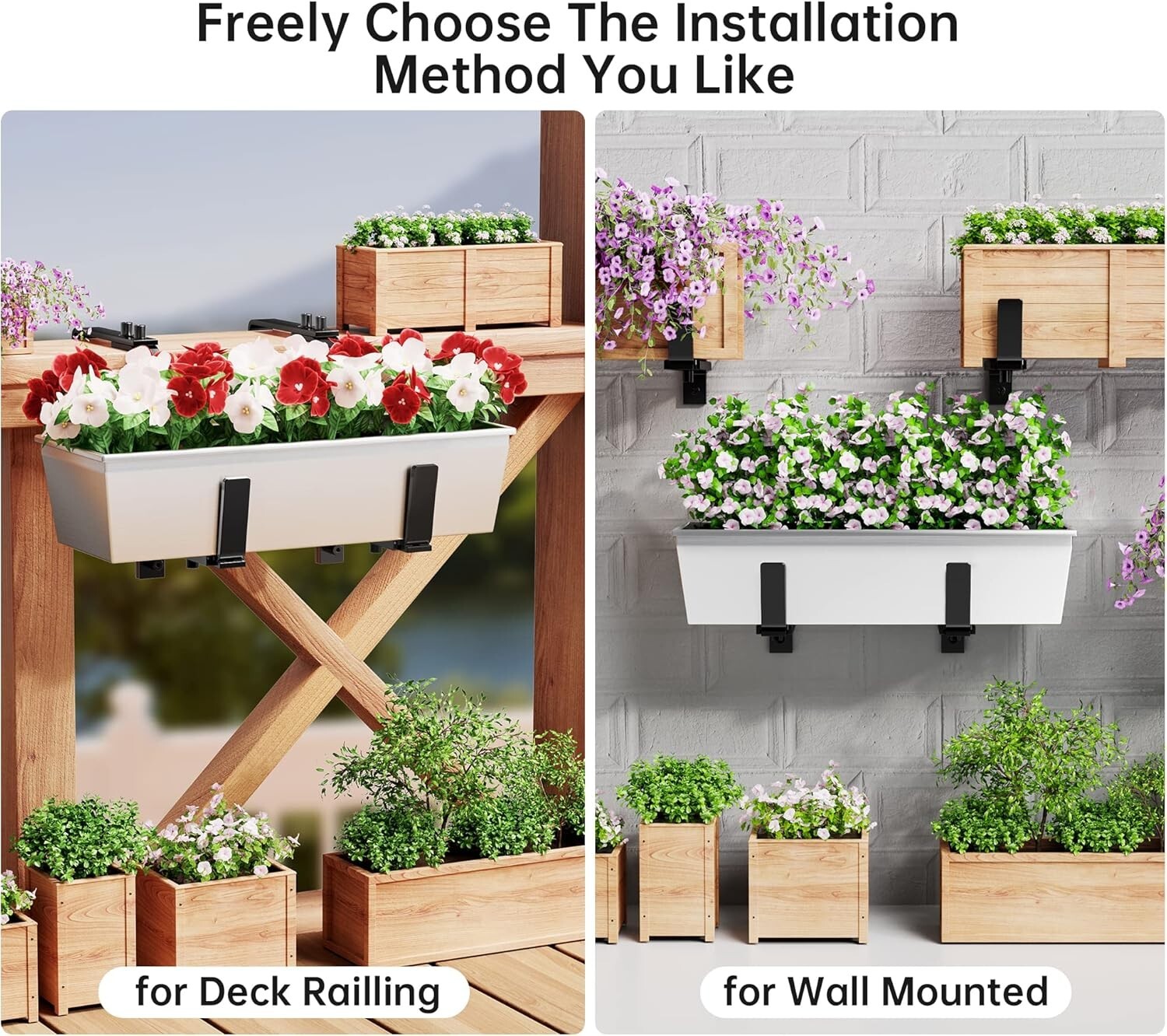 6 Adjustable Planter Box Brackets – Heavy Duty Wall & Railing Mounts, Black