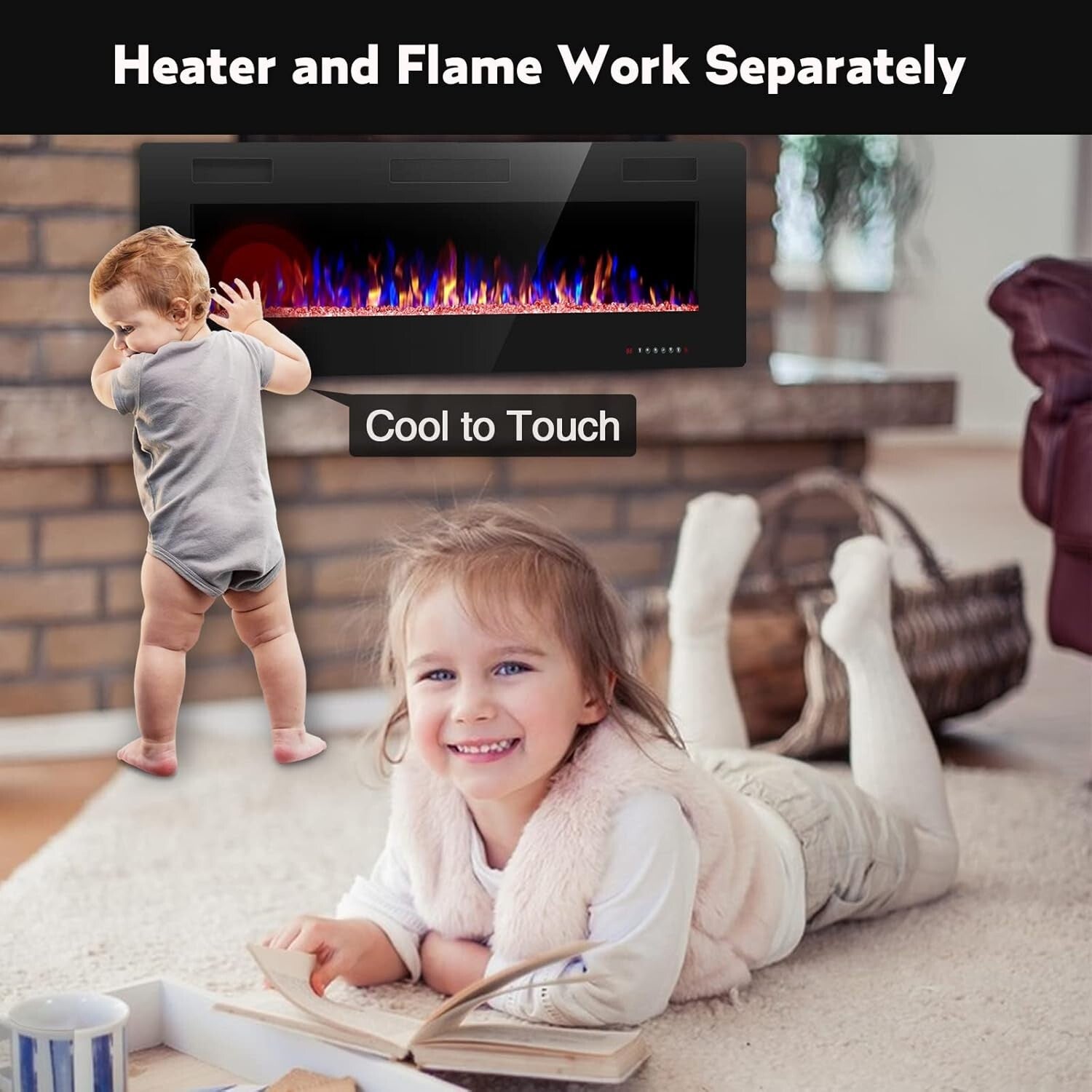 Energy Efficient 60" Electric Fireplace - Wall Mount with Adjustable Brightness