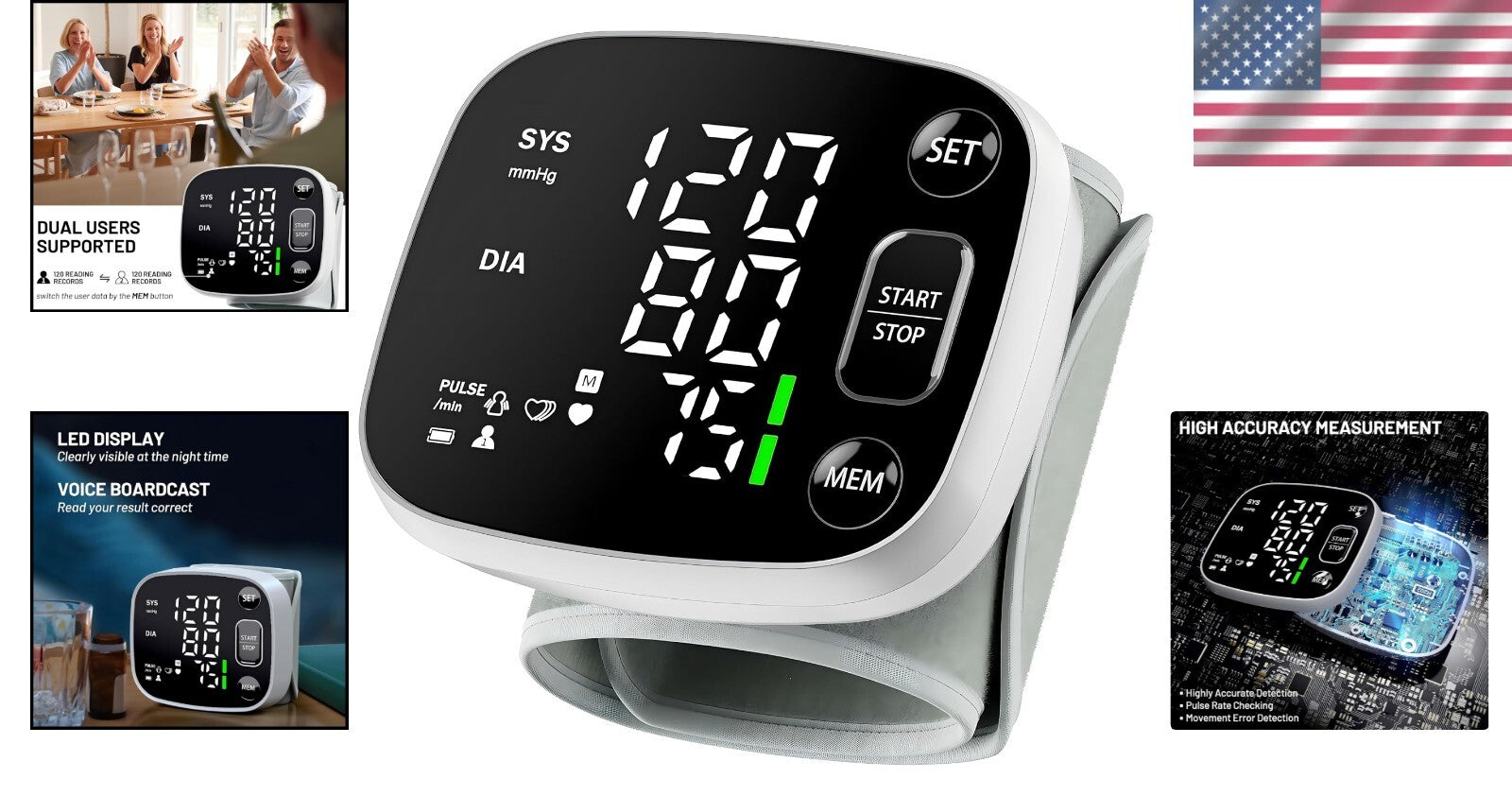 Voice Broadcast Wrist BP Monitor with 240 Readings - Rechargeable & Easy to Use