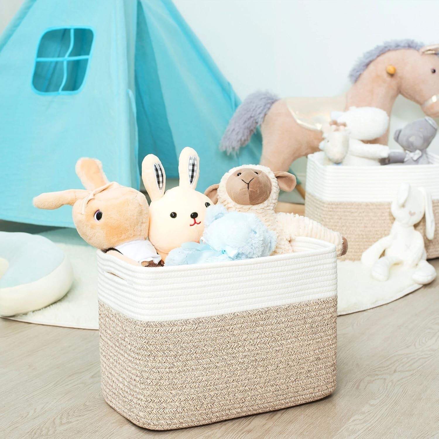 Chic 3-Piece Rectangular Storage Baskets with Slit Handles - Nursery & Playroom