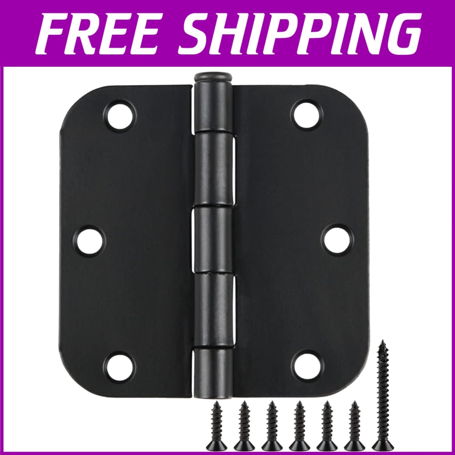 Elegant Rounded Matte Black Door Hinges 3.5'' - 108 Pack for Modern Homes