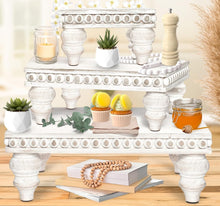 Load image into Gallery viewer, Handmade Wooden Decorative Tiered Trays - Set of 3 for Kitchen &amp; Tabletop