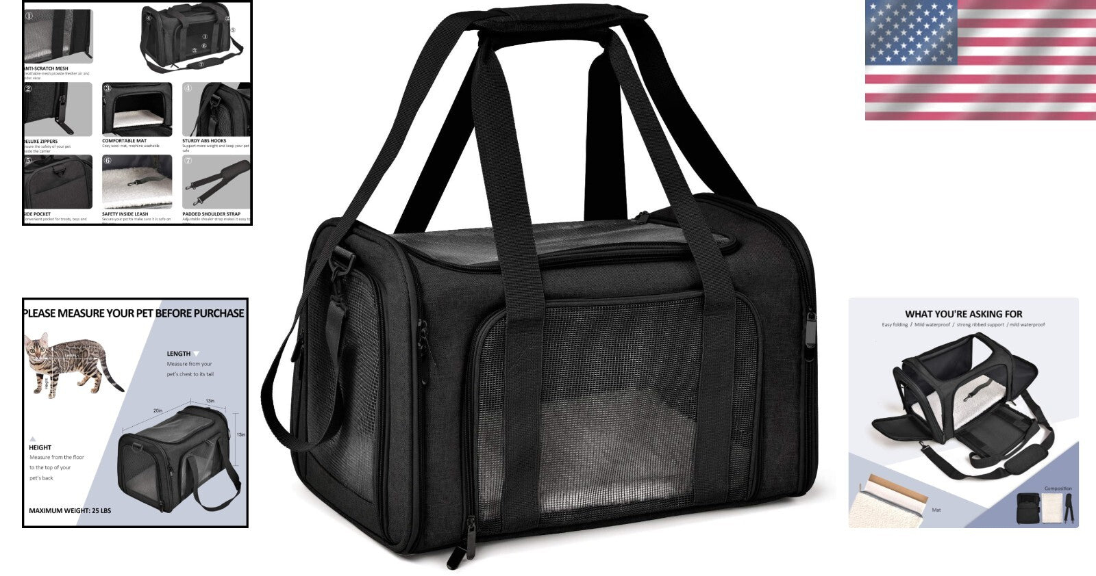 Durable Collapsible Pet Carrier for Cats and Small Dogs - Lightweight & Portable