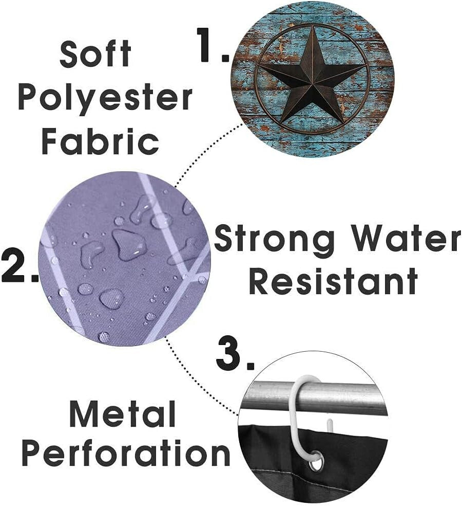 Stylish Texas Star Fabric Shower Curtain with 3 Non-Slip Mats – 4PC Bathroom Set