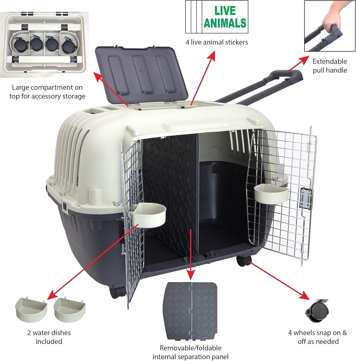 Portable Double Door Dog Crate – Airline Approved with Water Dish Included