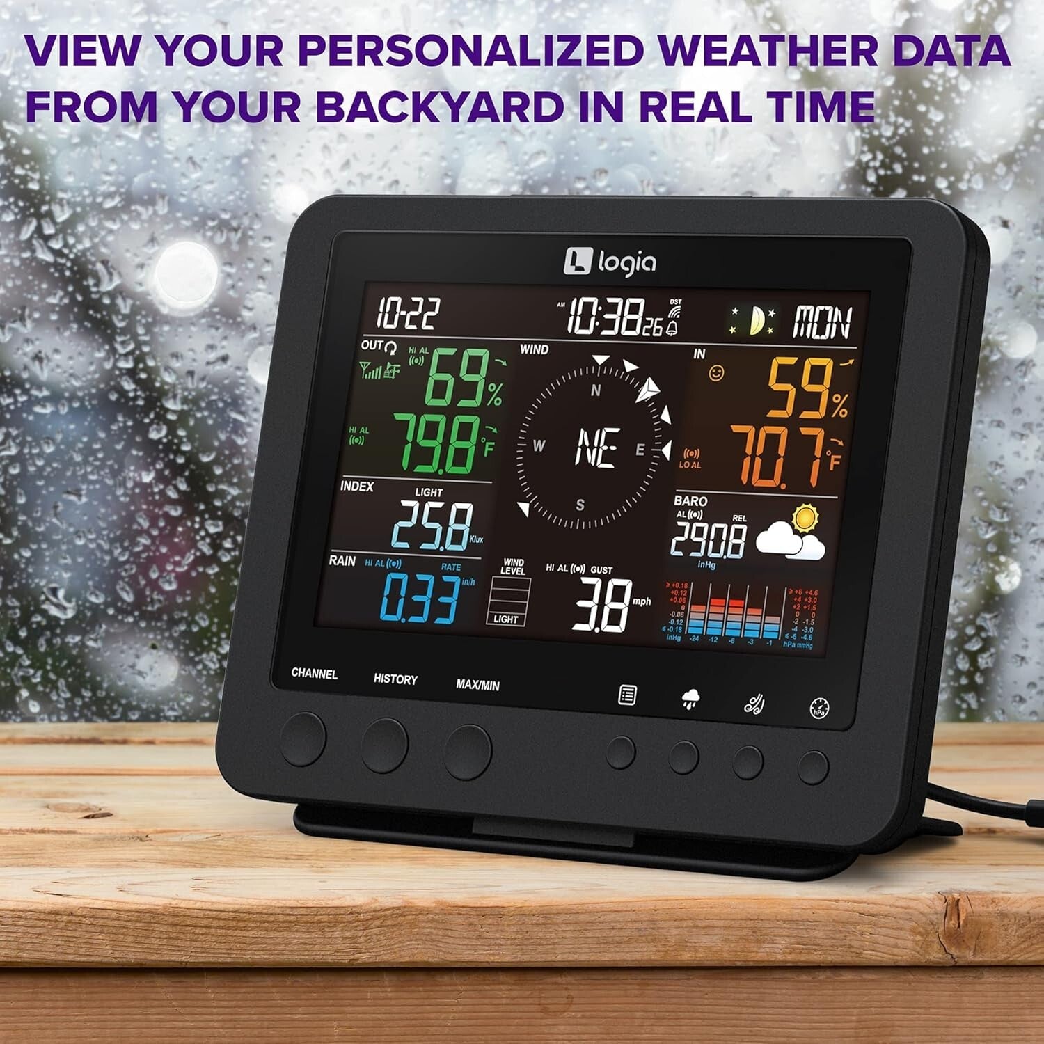 Advanced 7-in-1 Weather Station: Indoor/Outdoor Sensor with Forecast Alerts
