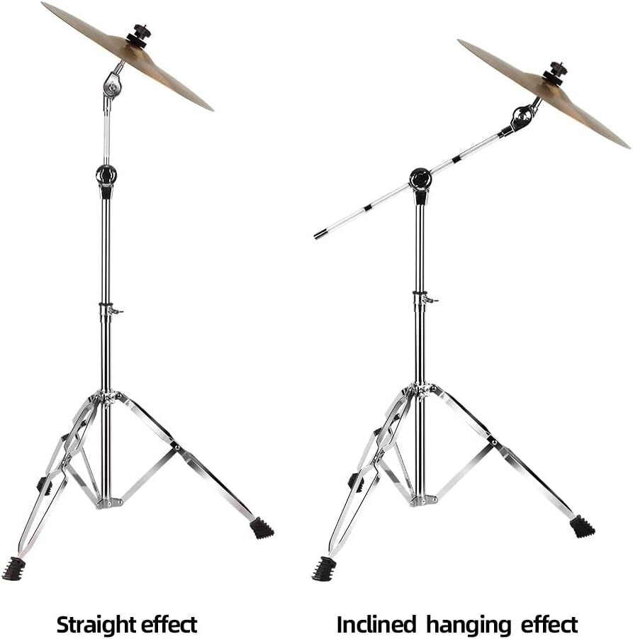 Adjustable T-Shape Cymbal Stand with Drum Sticks Holder - Boom & Straight Combo