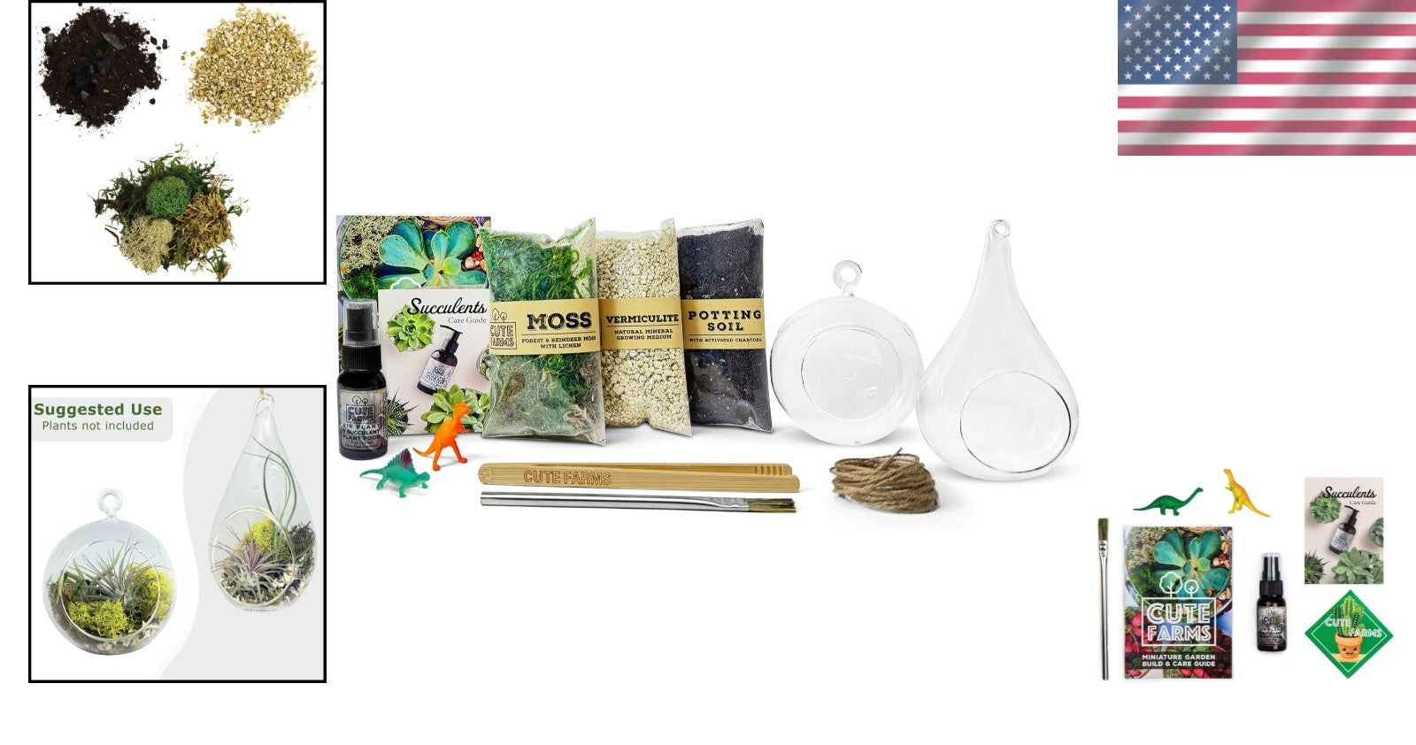 Create Your Own Terrarium with Glass Globe, Moss & Mini Dinosaurs - USA Made