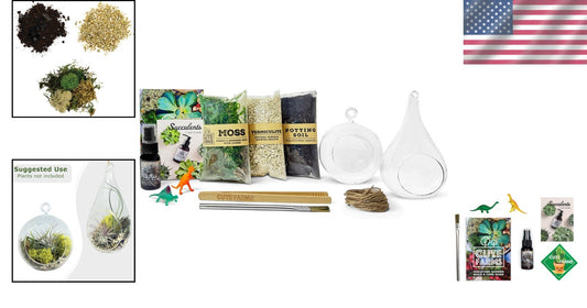 Create Your Own Terrarium with Glass Globe, Moss & Mini Dinosaurs - USA Made