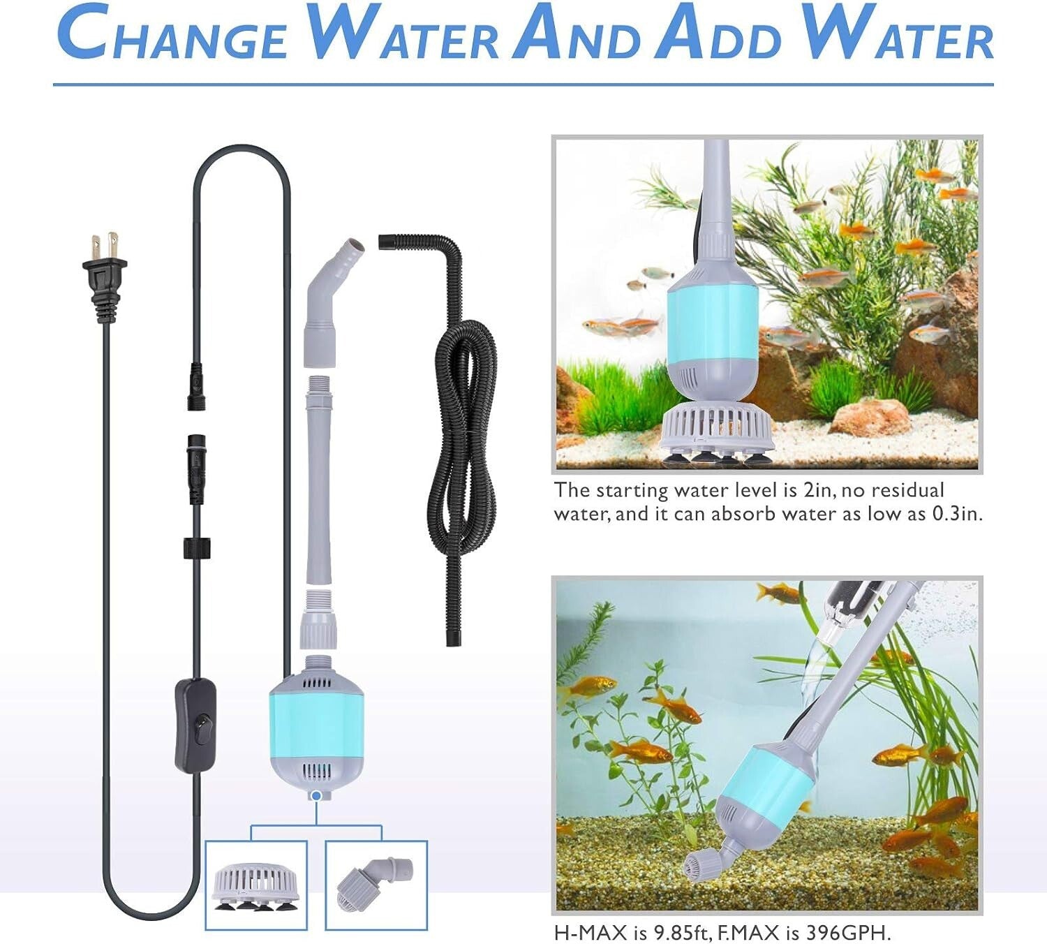 Automatic Fish Tank Cleaner with Adjustable Length - 5 in 1 Vacuum System