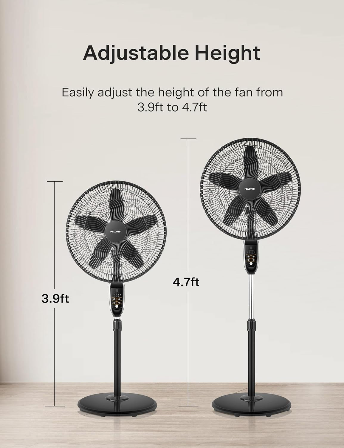 18-Inch Oscillating Pedestal Fan with Remote & 5 Speed Settings - Black Elegance