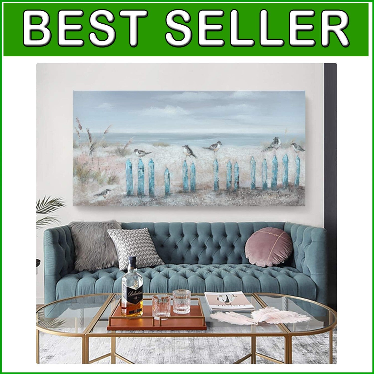 Captivating Hand-Painted 60x30 Beach Art - Ready to Hang Coastal Wall Decor