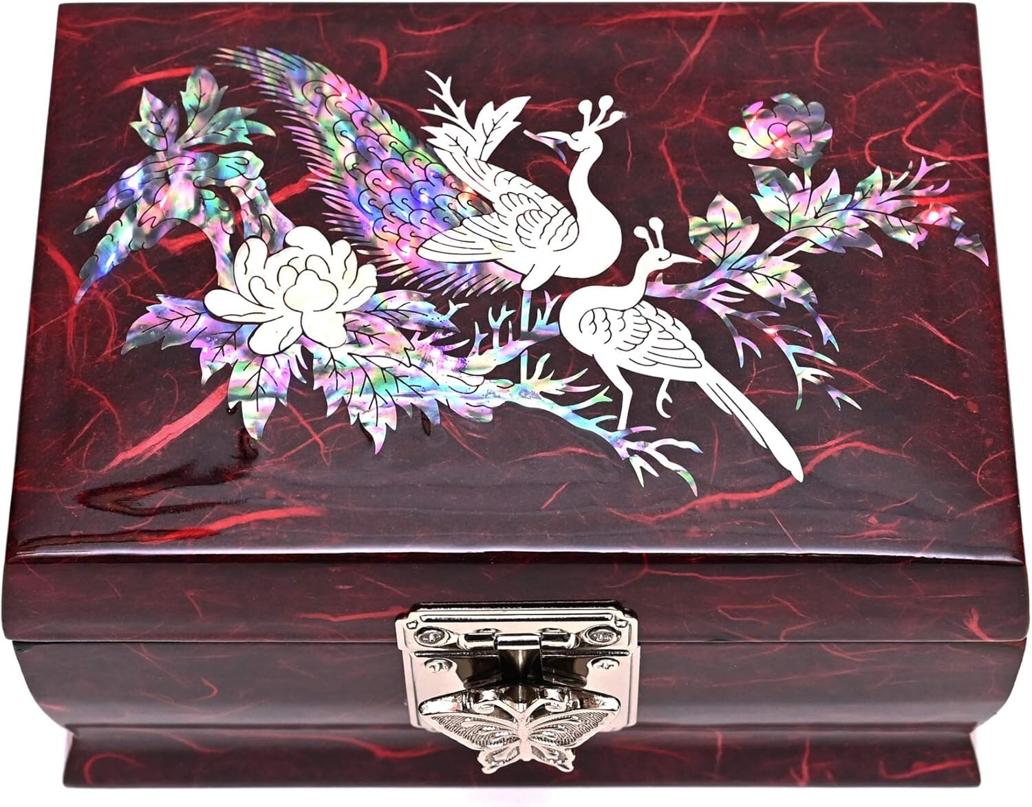 Artisan Jewelry Music Box with Butterfly Clasp & Mirror – Ideal for Organizing