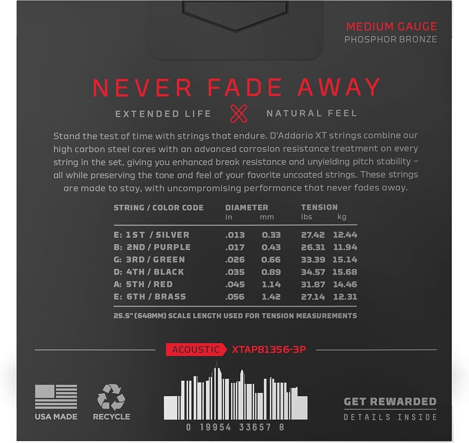 Durable 13-56 Medium XT Phosphor Bronze Guitar Strings - Corrosion Resistant