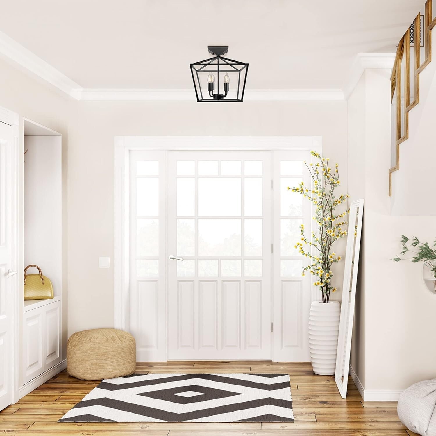 Modern Industrial 4-Light Ceiling Fixture with Flame Tip Edison Bulbs Included