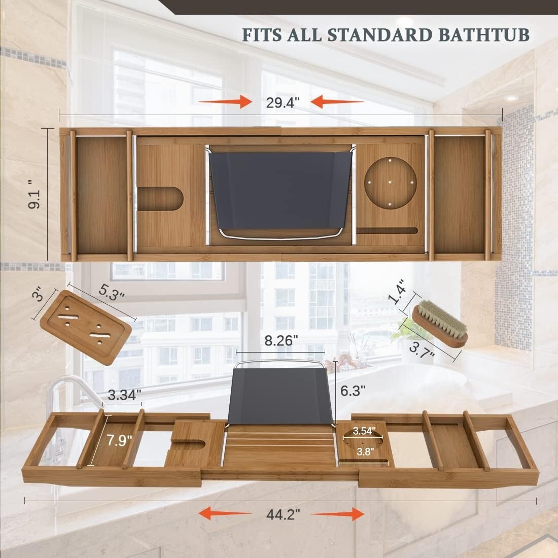 Elegant Adjustable Bamboo Bathtub Tray - Perfect for Spa and Relaxation