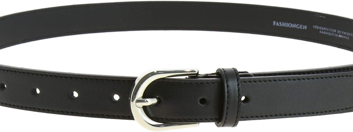 Versatile Genuine Leather Women's Belt – Polished Brass Buckle, Made in France