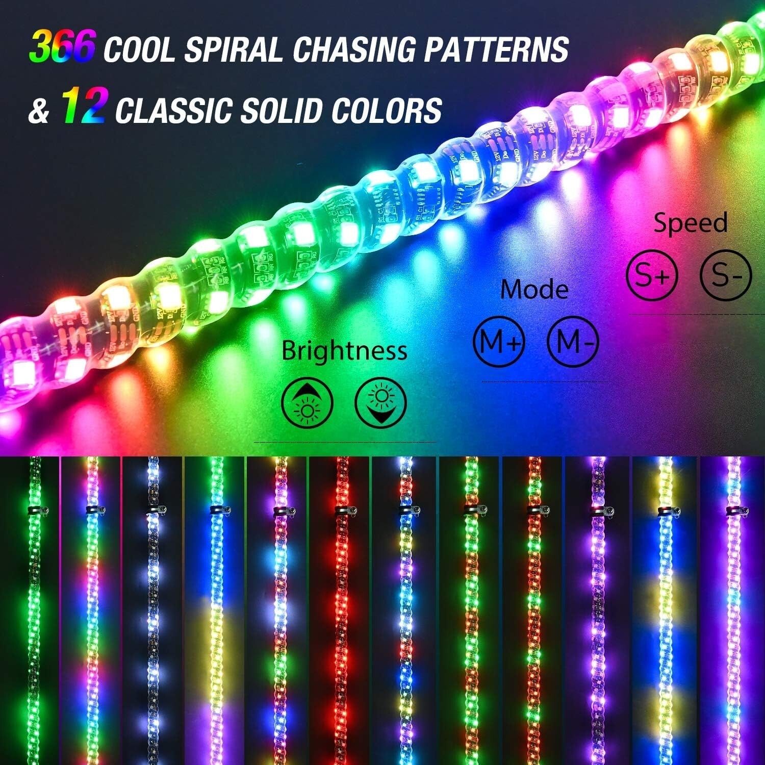 Dynamic 5FT RGB LED Whip Lights Set with Spring Base for Offroad Vehicles