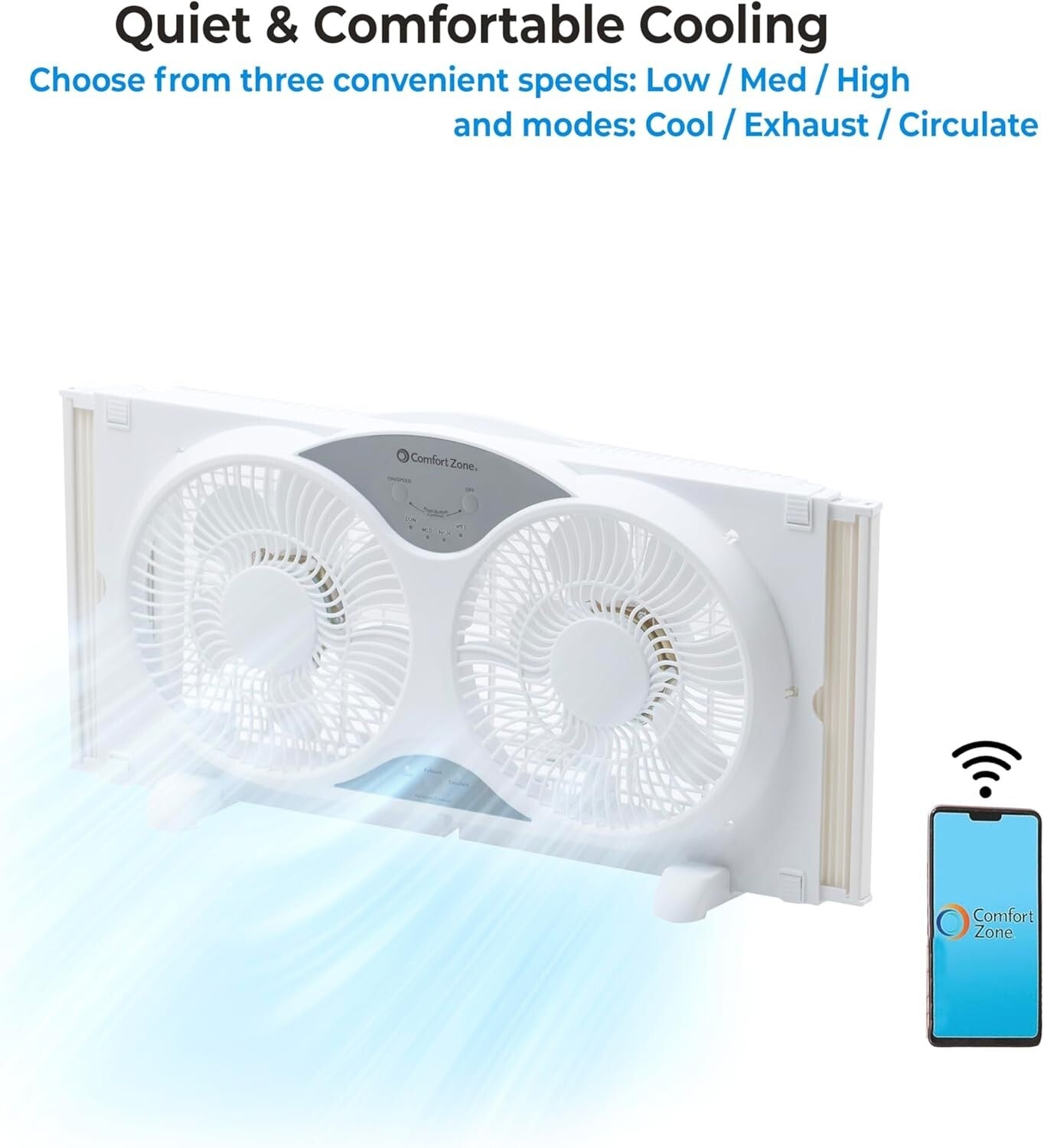 9" WiFi-Enabled Dual Reversible Window Fan with App Control & Bug Screen