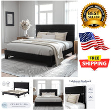 Load image into Gallery viewer, Sturdy King Size Bed Frame with Velvet Upholstered Headboard – Easy Assembly