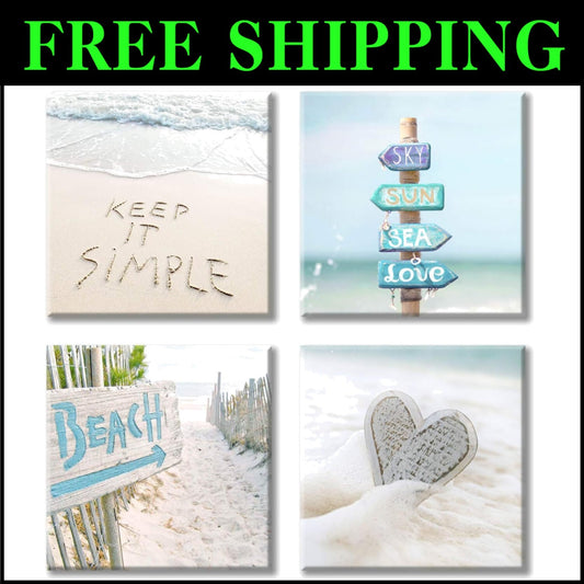 Gallery-Wrapped Beach-Themed Artwork - 4 Panels Capturing Coastal Vibes