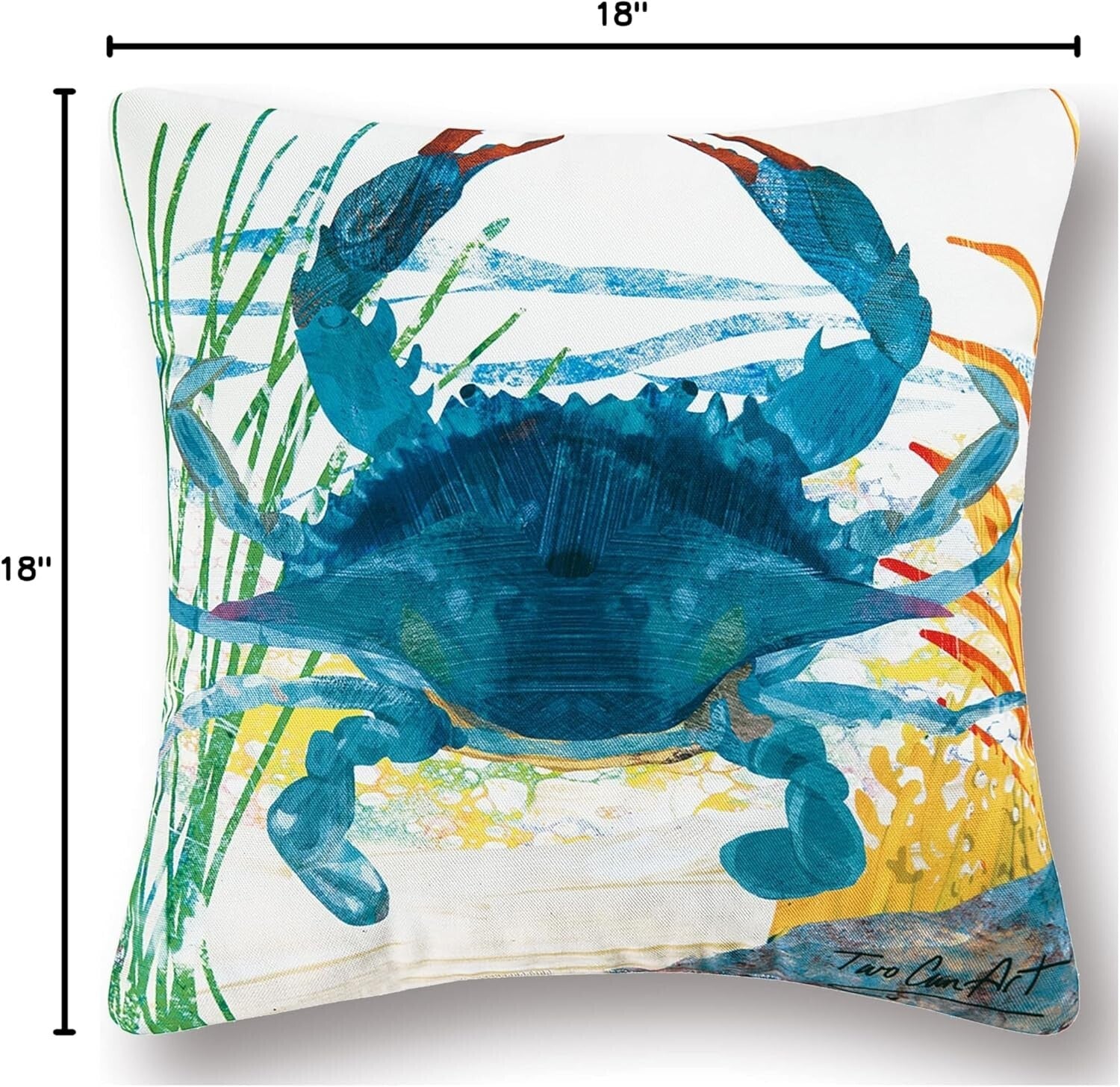 Vibrant 18x18 Blue Crab Outdoor Pillow - Perfect Nautical Decor for All Spaces